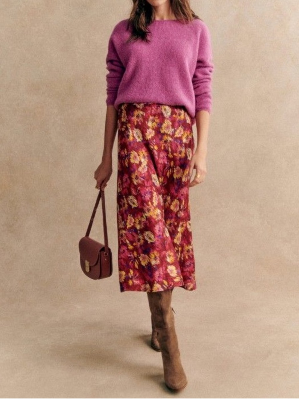 Sézane Sandy Midi Silky Skirt in Mottled Floral size 38